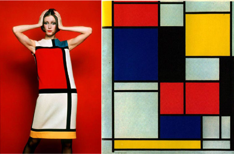 Left:The Mondrian Dress by Yves Saint Laurent Right: Painting by Dutch Artist Piet Mondrian